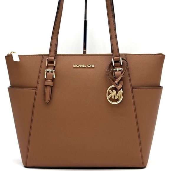 Michael Kors Large Charlotte TZ Tote Bag Luggage Brown - Picture 1 of 11
